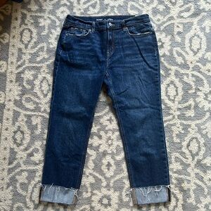 Women’s Old Navy Mid Rise Boyfriend crop cuffed distressed jeans. Size 10.
